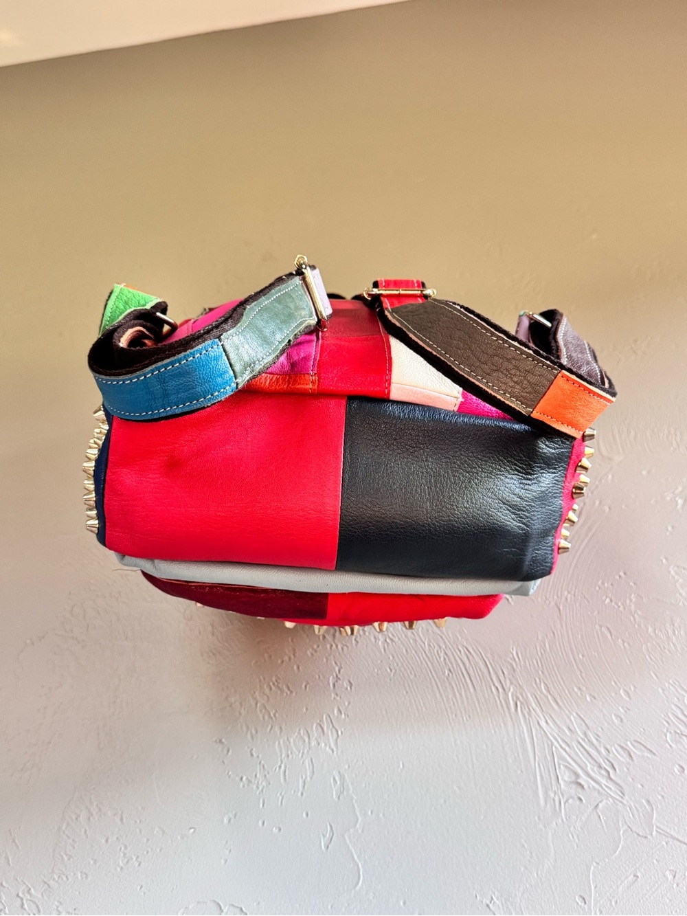 AmeriLeather Studded Patchwork Leather Backpack with Coin Purse - Picture 6 of 16